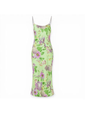 Vivetta Floral Dress NWT Crystal Strap Midi Green Purple Size 38 US 2 4 Small